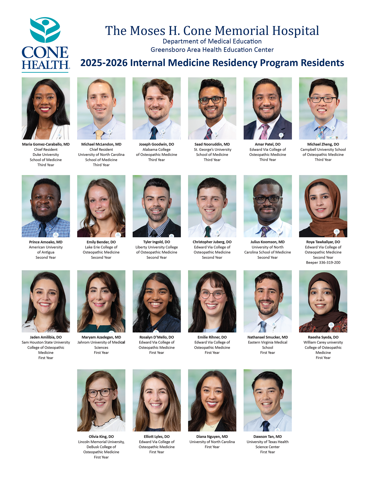 Internal Medicine Residents 2024-2025 | Cone Health